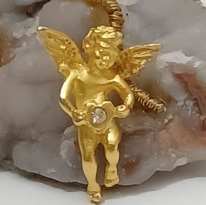 ANGEL GOLD TONE CRYSTAL LAPEL PIN